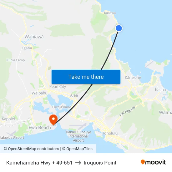 Kamehameha Hwy + 49-651 to Iroquois Point map