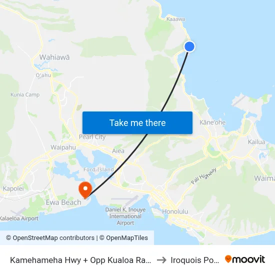 Kamehameha Hwy + Opp Kualoa Ranch to Iroquois Point map