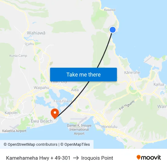Kamehameha Hwy + 49-301 to Iroquois Point map