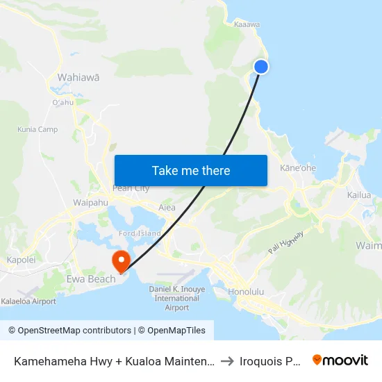 Kamehameha Hwy + Kualoa Maintenance to Iroquois Point map