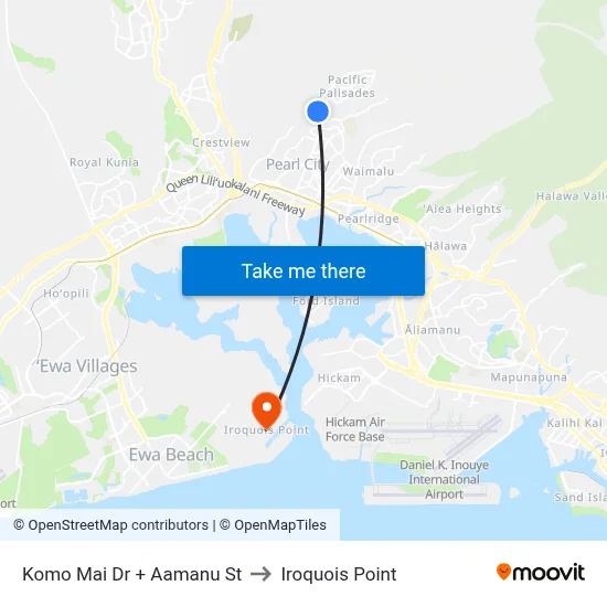 Komo Mai Dr + Aamanu St to Iroquois Point map