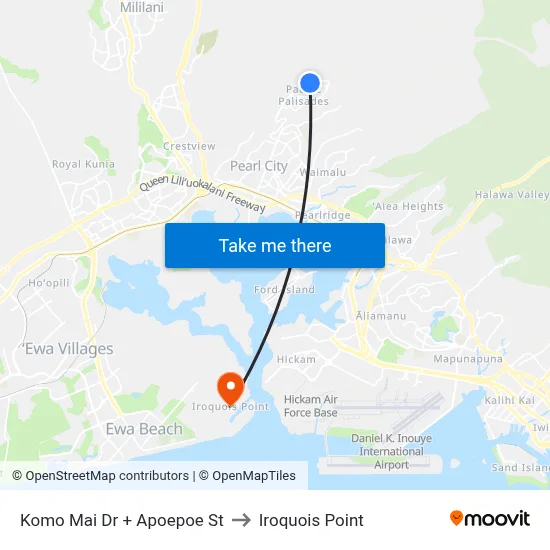 Komo Mai Dr + Apoepoe St to Iroquois Point map