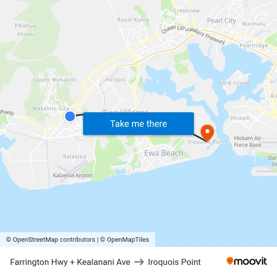 Farrington Hwy + Kealanani Ave to Iroquois Point map