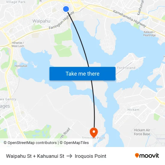 Waipahu St + Kahuanui St to Iroquois Point map