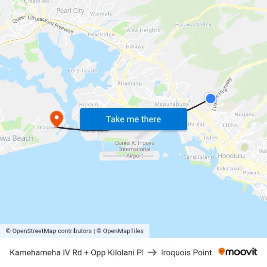 Kamehameha IV Rd + Opp Kilolani Pl to Iroquois Point map