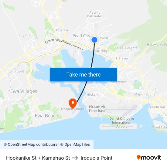 Hookanike St + Kamahao St to Iroquois Point map