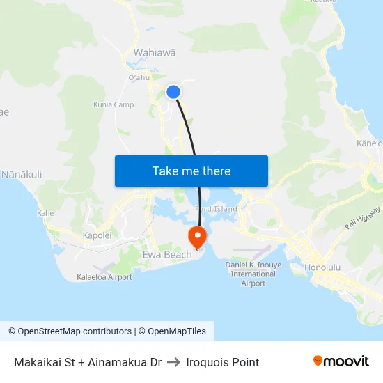 Makaikai St + Ainamakua Dr to Iroquois Point map