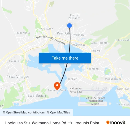 Hoolaulea St + Waimano Home Rd to Iroquois Point map