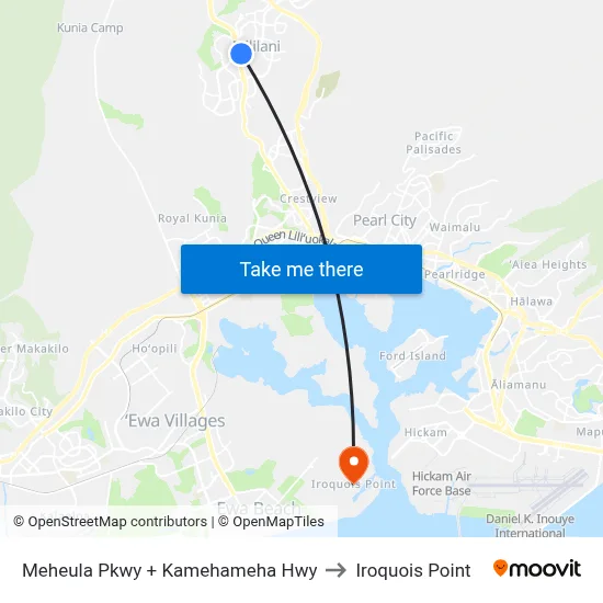 Meheula Pkwy + Kamehameha Hwy to Iroquois Point map