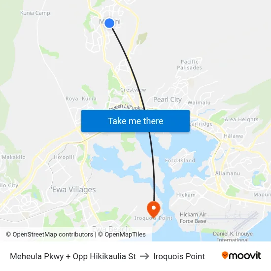Meheula Pkwy + Opp Hikikaulia St to Iroquois Point map