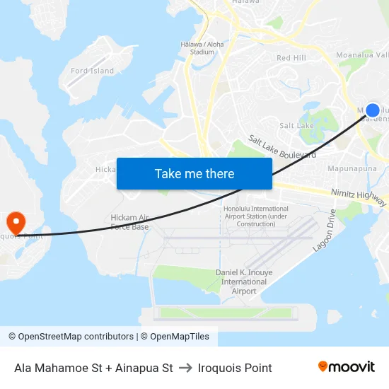 Ala Mahamoe St + Ainapua St to Iroquois Point map