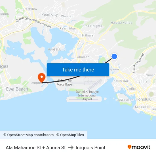 Ala Mahamoe St + Apona St to Iroquois Point map