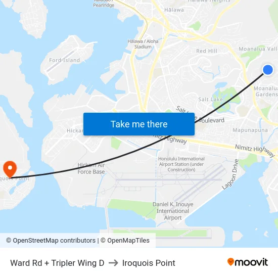 Ward Rd + Tripler Wing D to Iroquois Point map