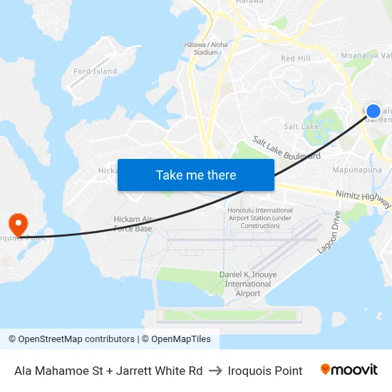Ala Mahamoe St + Jarrett White Rd to Iroquois Point map