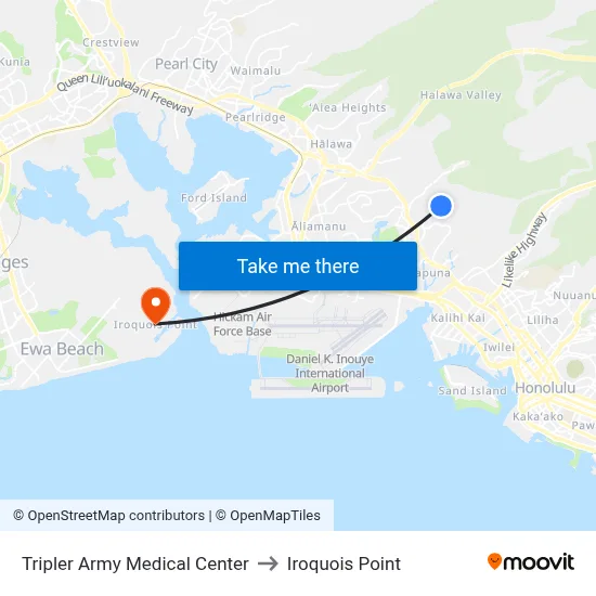 Tripler Army Medical Center to Iroquois Point map