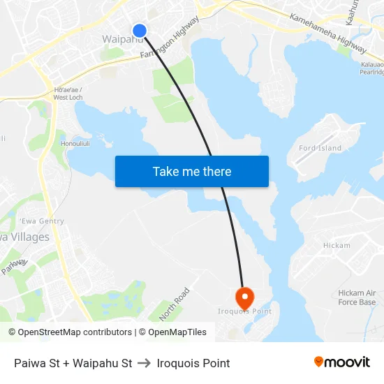 Paiwa St + Waipahu St to Iroquois Point map
