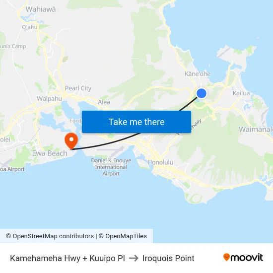 Kamehameha Hwy + Kuuipo Pl to Iroquois Point map