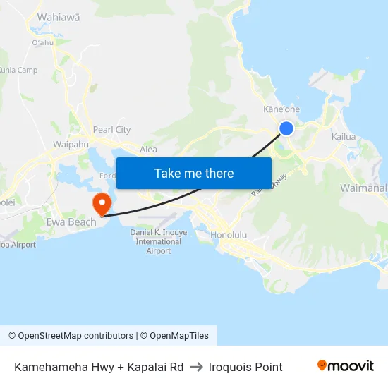 Kamehameha Hwy + Kapalai Rd to Iroquois Point map