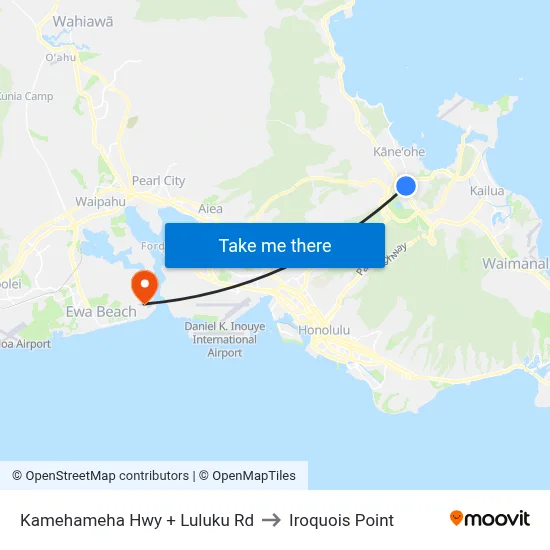 Kamehameha Hwy + Luluku Rd to Iroquois Point map