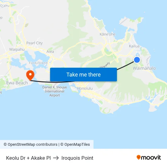Keolu Dr + Akake Pl to Iroquois Point map