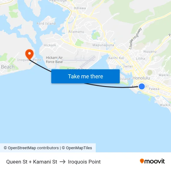 Queen St + Kamani St to Iroquois Point map