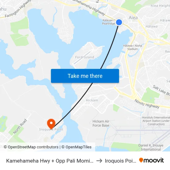 Kamehameha Hwy + Opp Pali Momi St to Iroquois Point map