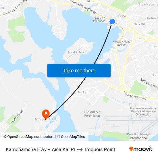 Kamehameha Hwy + Aiea Kai Pl to Iroquois Point map
