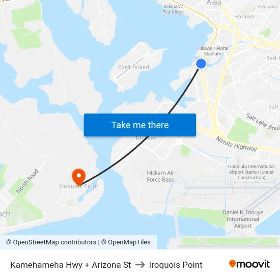Kamehameha Hwy + Arizona St to Iroquois Point map