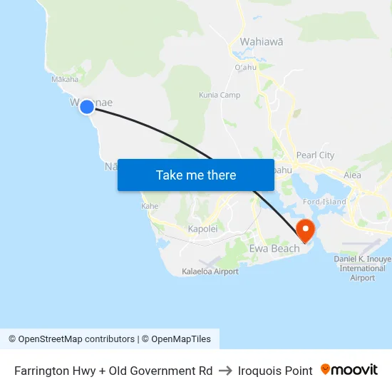 Farrington Hwy + Old Government Rd to Iroquois Point map