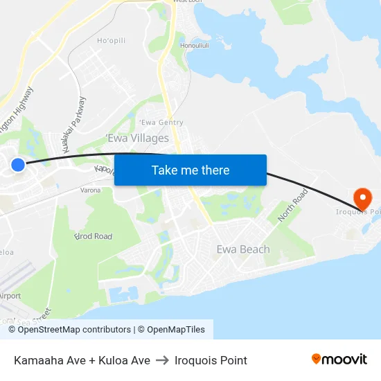 Kamaaha Ave + Kuloa Ave to Iroquois Point map