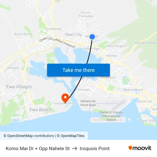 Komo Mai Dr + Opp Nahele St to Iroquois Point map