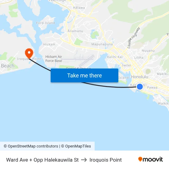 Ward Ave + Opp Halekauwila St to Iroquois Point map