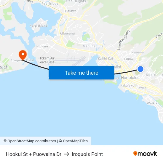 Hookui St + Puowaina Dr to Iroquois Point map