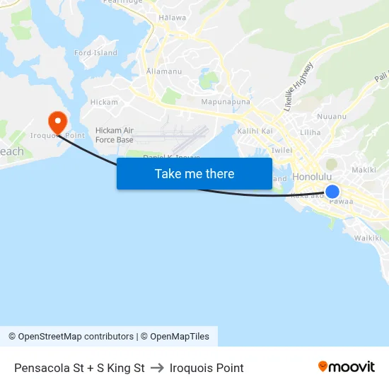 Pensacola St + S King St to Iroquois Point map