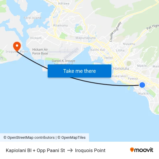 Kapiolani Bl + Opp Paani St to Iroquois Point map
