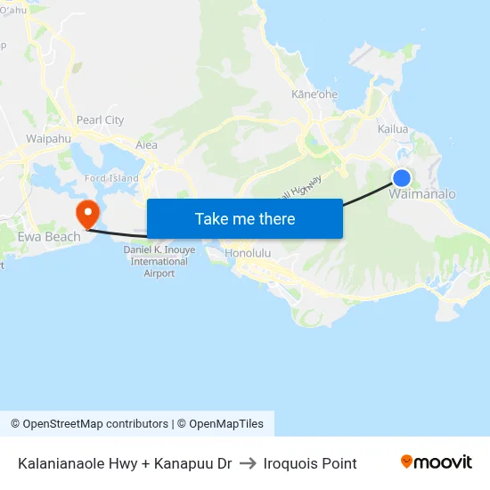 Kalanianaole Hwy + Kanapuu Dr to Iroquois Point map