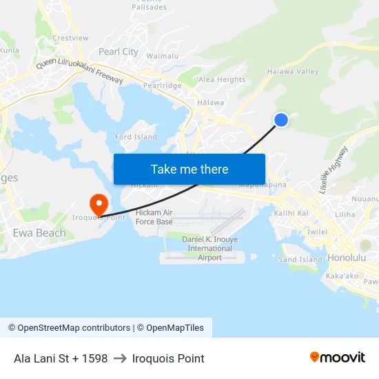 Ala Lani St + 1598 to Iroquois Point map