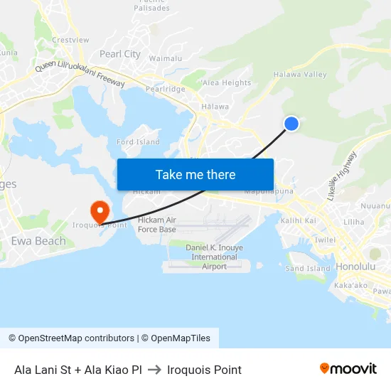 Ala Lani St + Ala Kiao Pl to Iroquois Point map