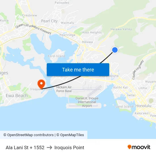 Ala Lani St + 1552 to Iroquois Point map