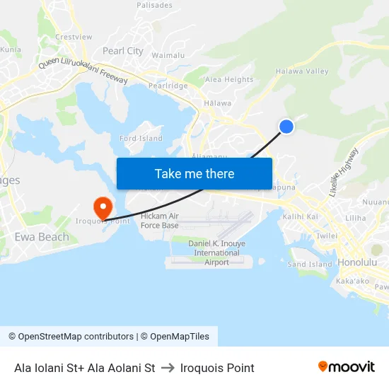 Ala Iolani St+ Ala Aolani St to Iroquois Point map