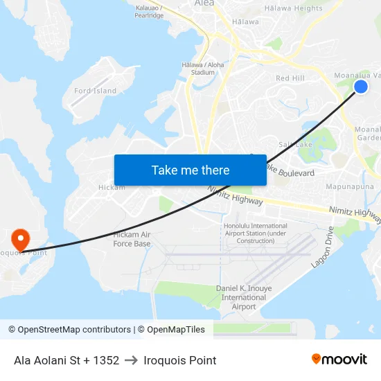 Ala Aolani St + 1352 to Iroquois Point map