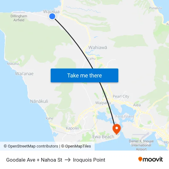 Goodale Ave + Nahoa St to Iroquois Point map