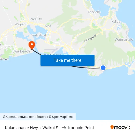Kalanianaole Hwy + Waikui St to Iroquois Point map