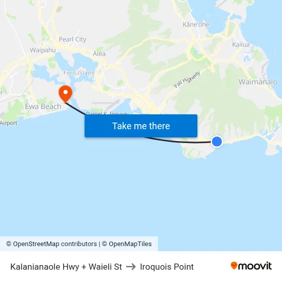 Kalanianaole Hwy + Waieli St to Iroquois Point map
