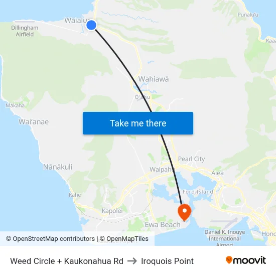 Weed Circle + Kaukonahua Rd to Iroquois Point map