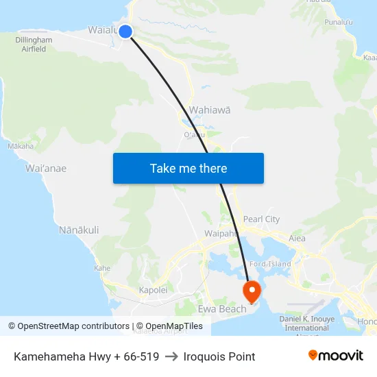 Kamehameha Hwy + 66-519 to Iroquois Point map