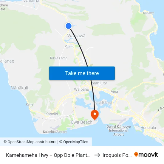 Kamehameha Hwy + Opp Dole Plantation to Iroquois Point map