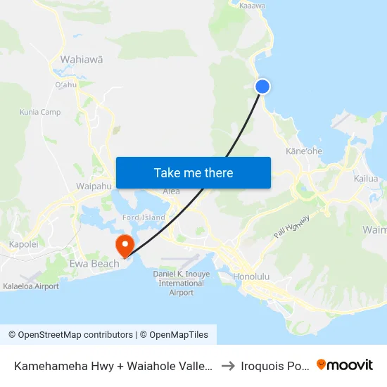 Kamehameha Hwy + Waiahole Valley Rd to Iroquois Point map