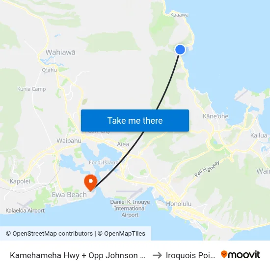 Kamehameha Hwy + Opp Johnson Rd to Iroquois Point map