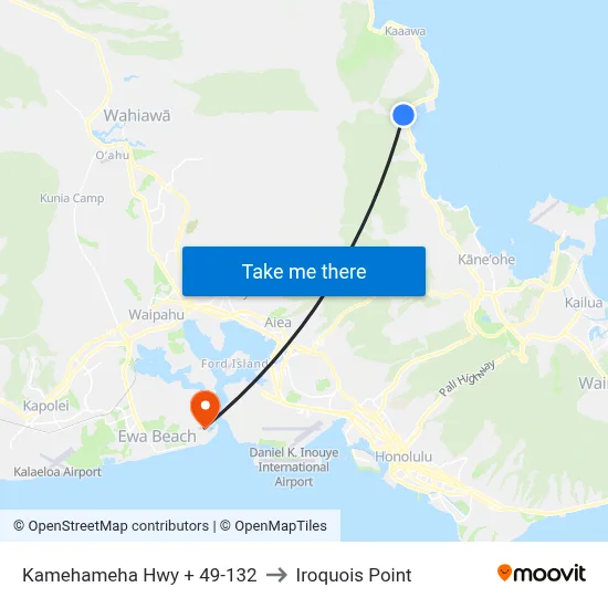 Kamehameha Hwy + 49-132 to Iroquois Point map